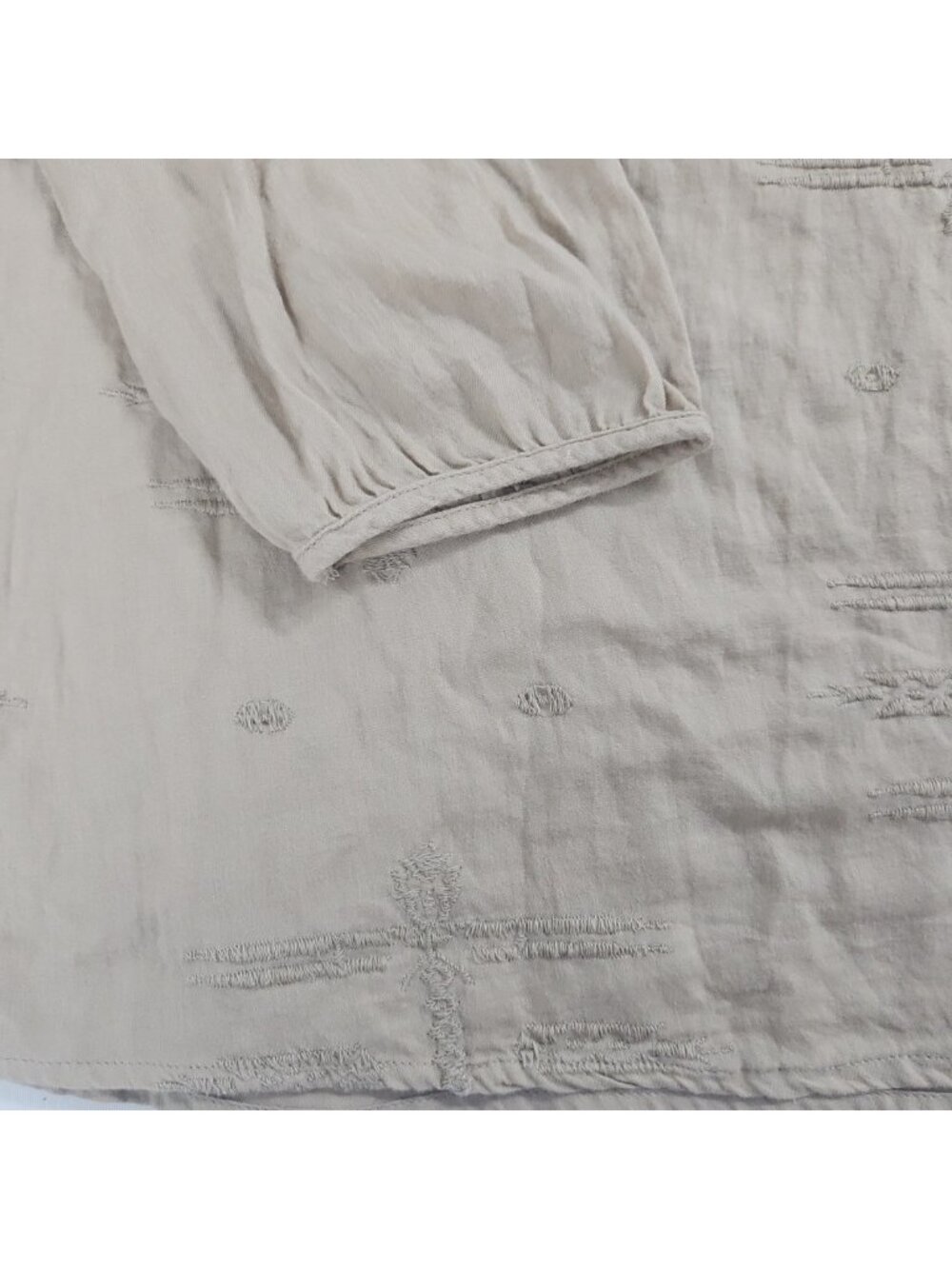 Old Navy Boho Peasant Blouse Medium Beige Embroidered Tie Neck Cottagecore Top - Picture 8 of 10